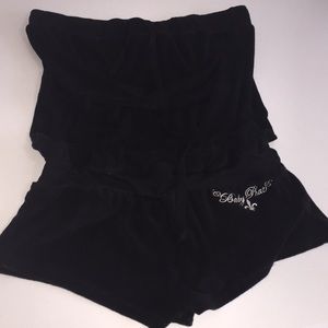 Black velour strapless jumpsuit